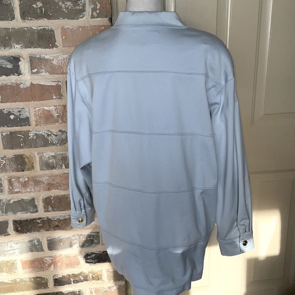 St John Vintage Oversize Lt Blue Barn Jacket Stretch Cotton Logo Button Sz Small - Picture 3 of 10